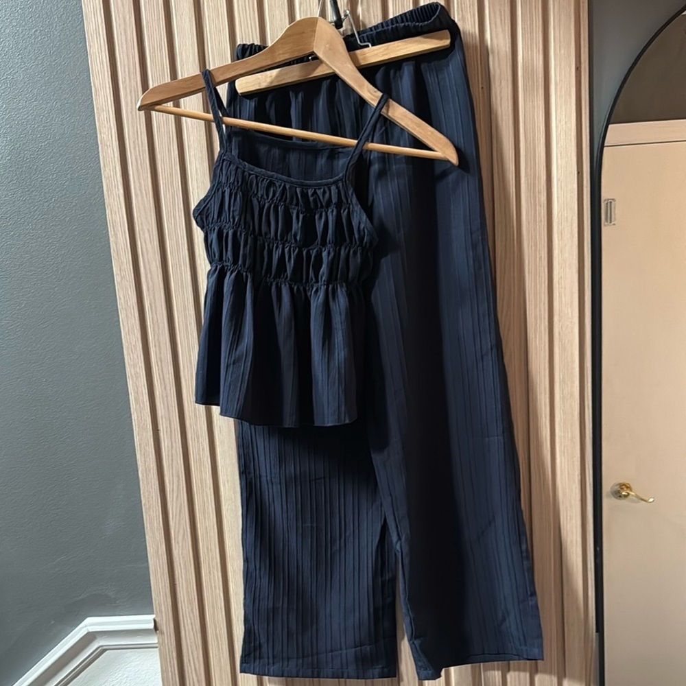 New Tween Girl 2-pc Tank Top and Wide Leg Pants Set, Navy Size 12 - Picture 7 of 9